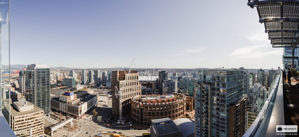 Panoramic view of downtown Vancouver from the Telus Garden building during the orientation event.